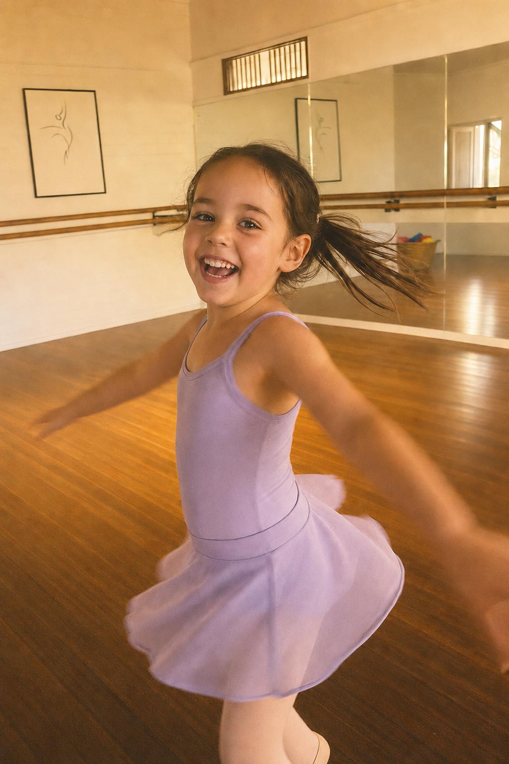 Young dancer spinning with a joyful expression